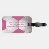 Customizable Football Soccer Ball Pink and White Gepäckanhänger (Rückseite horizontal)