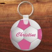 Customizable Football Soccer Ball Pink and White Schlüsselanhänger (Vorderseite)
