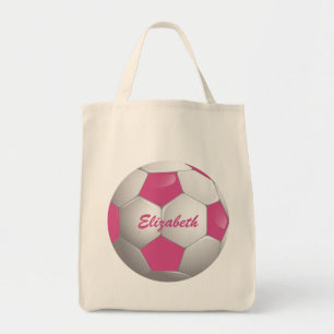 Customizable Football Soccer Ball Pink and White Tragetasche