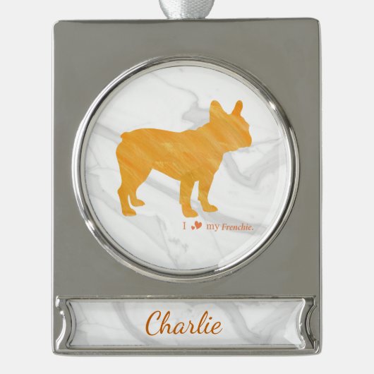 Customizable French Bulldog Pastel Orange Frenchie Banner-Ornament Silber (Vorderseite)