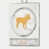 Customizable French Bulldog Pastel Orange Frenchie Banner-Ornament Silber (Links)