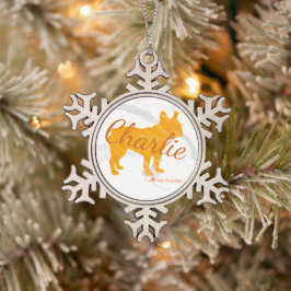 Customizable French Bulldog Pastel Orange Frenchie Schneeflocken Zinn-Ornament