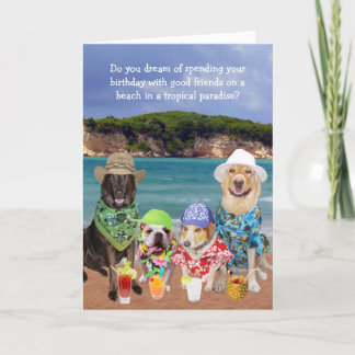 Customizable Funny Dogs Tropical Paradise Birthday Karte