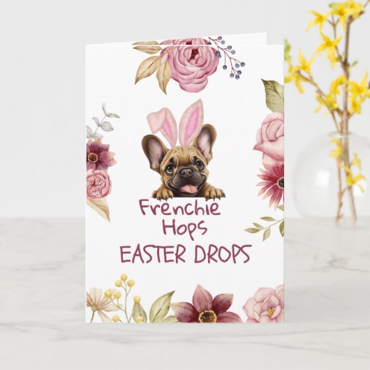 Customizable Funny Frenchie Easter Greeting Card Karte (Gelbe Blume)