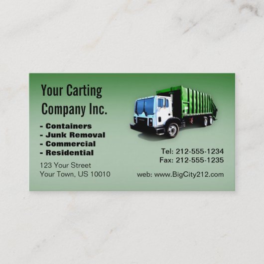 CUSTOMIZABLE Garbage Truck Carting Company Visitenkarte (Vorderseite)