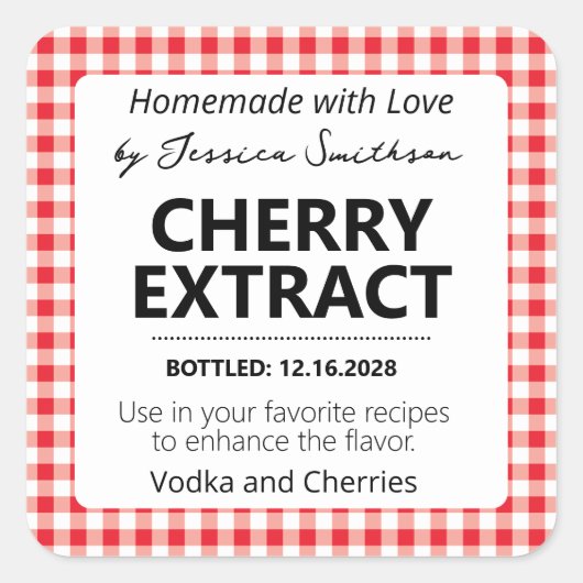 Customizable Gingham Extract Label - Red Quadratischer Aufkleber (Vorderseite)