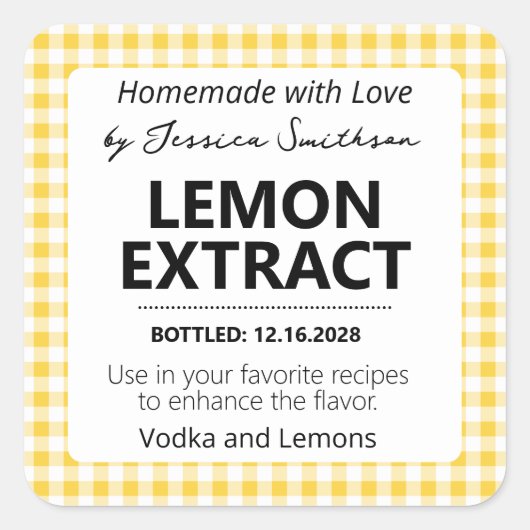 Customizable Gingham Extract Label - Yellow Quadratischer Aufkleber (Vorderseite)