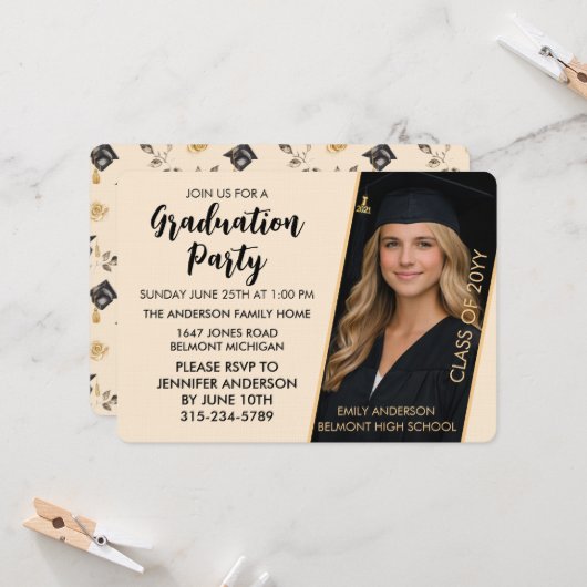 Customizable Graduation Invitation with Photo Einladung (Vorderseite/Rückseite Beispiel)
