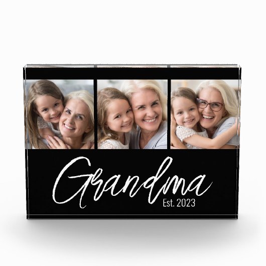 Customizable Grandma Established Year 3 Picture Fotoblock (Vorderseite)