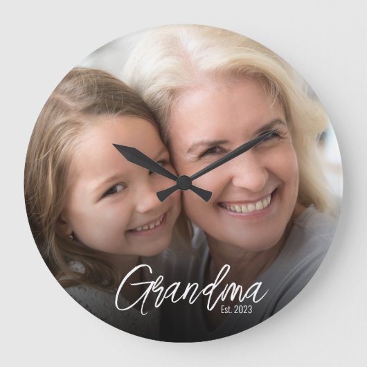 Customizable Grandma Established Year Photo Große Wanduhr (Vorderseite)