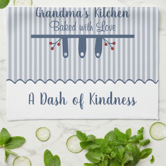 Customizable Grandmas Kitchen Blue Stripes Geschirrtuch (Gefaltet)