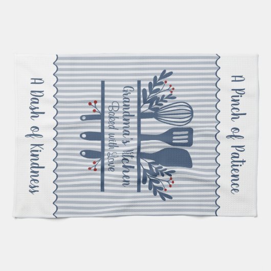Customizable Grandmas Kitchen Blue Stripes Geschirrtuch (Horizontal)