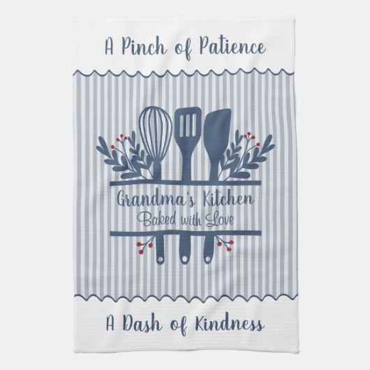 Customizable Grandmas Kitchen Blue Stripes Geschirrtuch (Vertikal)