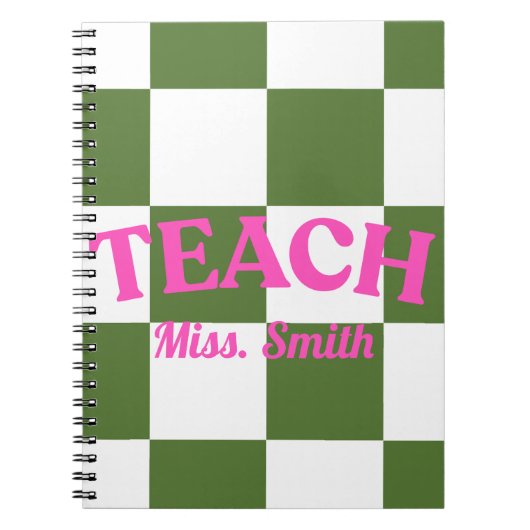 Customizable Green Checkered Teacher Notebook Notizblock (Vorderseite)