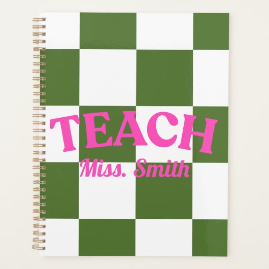 Customizable Green Checkered Teacher Planner Planer (Vorderseite)