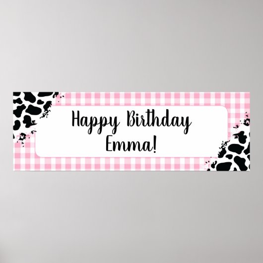 Customizable Happy Birthday Banner Pink Gingham Poster (Vorne)