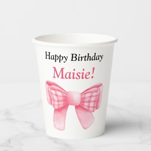 Customizable Happy Birthday Bow Paper Cup Pappbecher (Vorderseite)