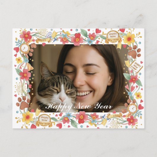 Customizable Happy New Year Pet Lover Photo  Postkarte (Vorderseite)