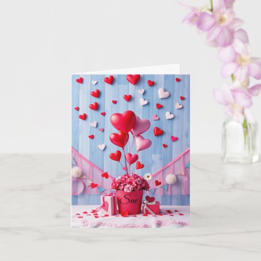 Customizable Hearts & Gifts Valentine's Day Karte (Orchidee)