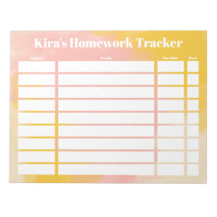 Customizable Homework Tracker Notepad Notizblock