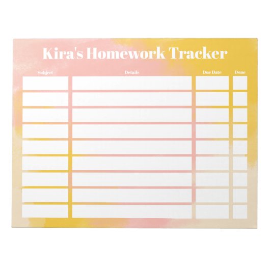 Customizable Homework Tracker Notepad Notizblock (Vorderseite)