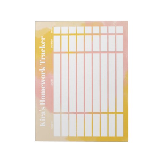 Customizable Homework Tracker Notizblock (Rotiert)