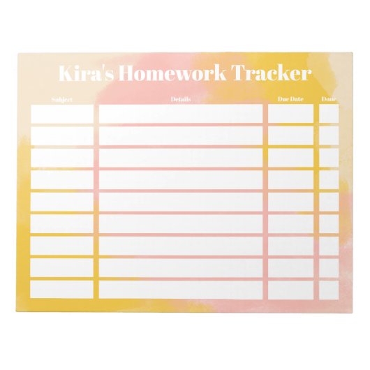 Customizable Homework Tracker Notizblock (Vorderseite)