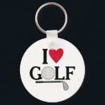Customizable I love Golf Balls Schlüsselanhänger<br><div class="desc">Show off your passion for the green with this sleek and playful "I ❤️ GOLF" design. Featuring a clever blend of typography and sport-specific imagery, this graphic replaces the "O" in Golf with a detailed golf ball illustration and underlines the sentiment with a classic iron club. It’s a sophisticated yet...</div>