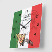 Customizable Italian Themed Restaurant Clock Quadratische Wanduhr (Winkel)