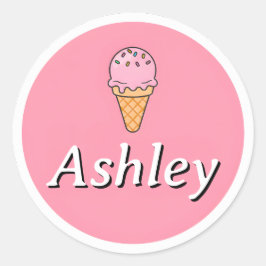 Customizable Kids Name Sticker – Pink Ice Cream 