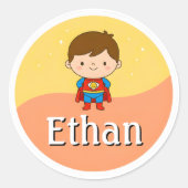 Customizable Kids Name Sticker – Smiley Superhero (Vorderseite)