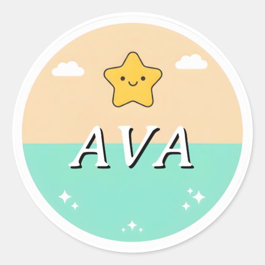 Customizable Kids Name Sticker – Smiling Star  (Vorderseite)