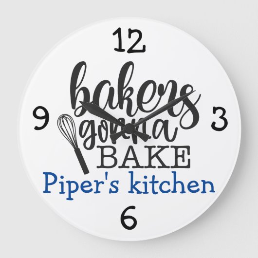 Customizable Kitchen Bakers gonna Bake Große Wanduhr (Vorderseite)