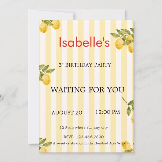 Customizable Lemonade 3rd Birthday Invitation - Is Einladung (Vorderseite)