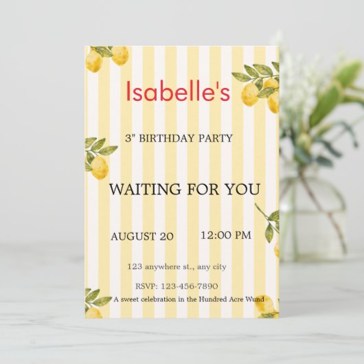 Customizable Lemonade 3rd Birthday Invitation - Is Einladung (Stehend Vorderseite)