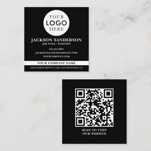 Customizable Logo Professional Black QR Code Quadratische Visitenkarte (Vorne/Hinten)