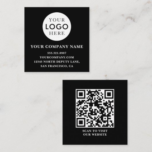 Customizable Logo Professional QR Code Black Quadratische Visitenkarte (Vorne/Hinten)