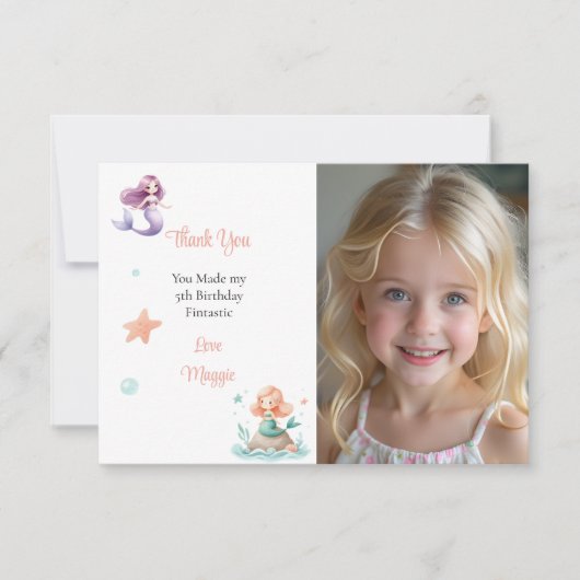 Customizable Mermaid Birthday Photo Dankeskarte (Vorderseite)