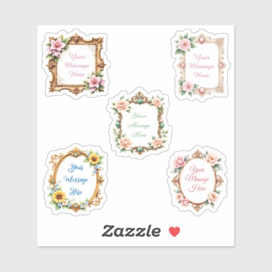 Customizable Message in Floral Frame Stickers Aufkleber (Blatt)