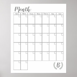 Customizable Monogram Calendar Poster