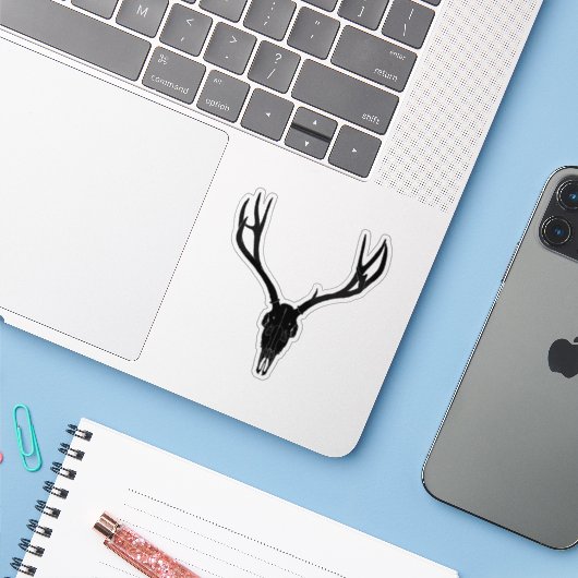 Customizable Mule Deer Skull Aufkleber (Laptop mit iPhone)