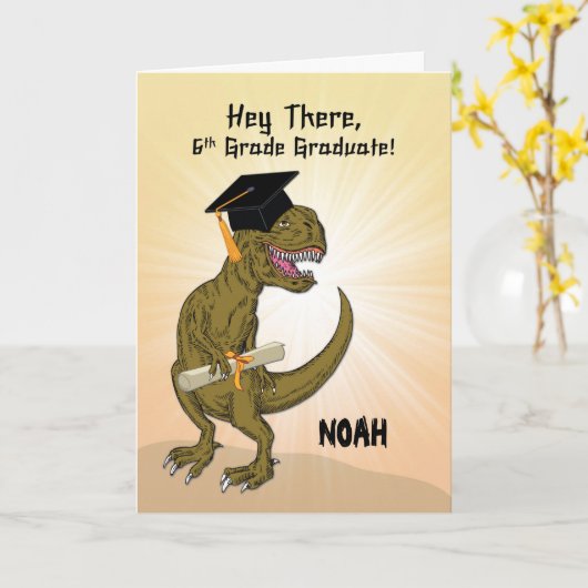 Customizable Name 6th Grad Graduierung T-Rex Karte (Gelbe Blume)