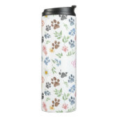 Customizable Name Floral Paw Print Thermal Tumbler Thermosbecher (Nach links gedreht)