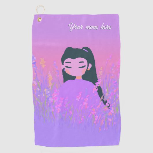 Customizable Name Golf Girl Lavender Daydream Golfhandtuch (Vorderseite)