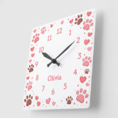 Customizable Name Pet Paw Print Wall Clock Quadratische Wanduhr (Winkel)