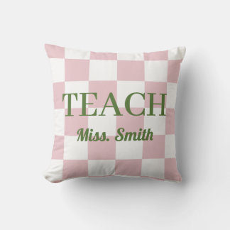 Customizable Name Teach Tote Cute Pink Checkered Kissen