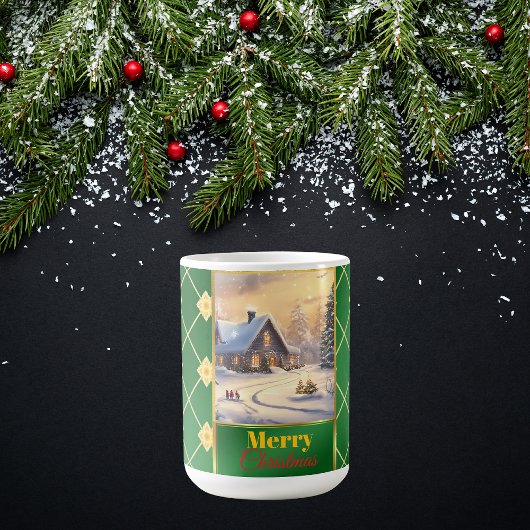 Customizable Photo Elegant Green & Gold Christmas Kaffeetasse
