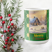 Customizable Photo Elegant Green & Gold Christmas Kaffeetasse