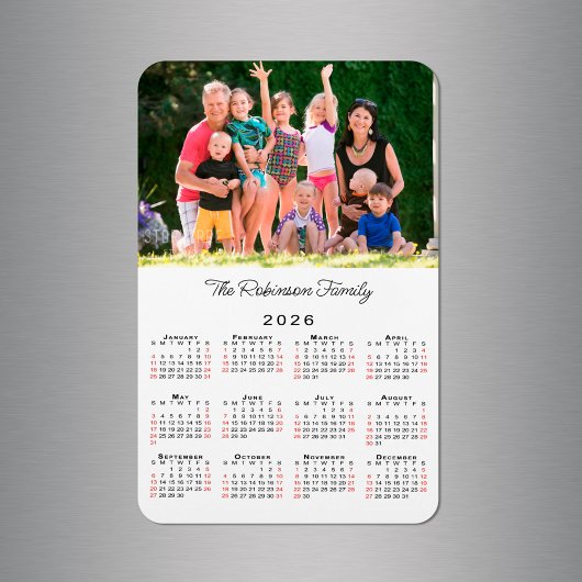 Customizable Photo Name 2026 Calendar Magnet
