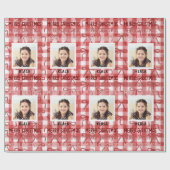 Customizable Photo & Name Christmas Check Ribbon Geschenkpapier (Flach)